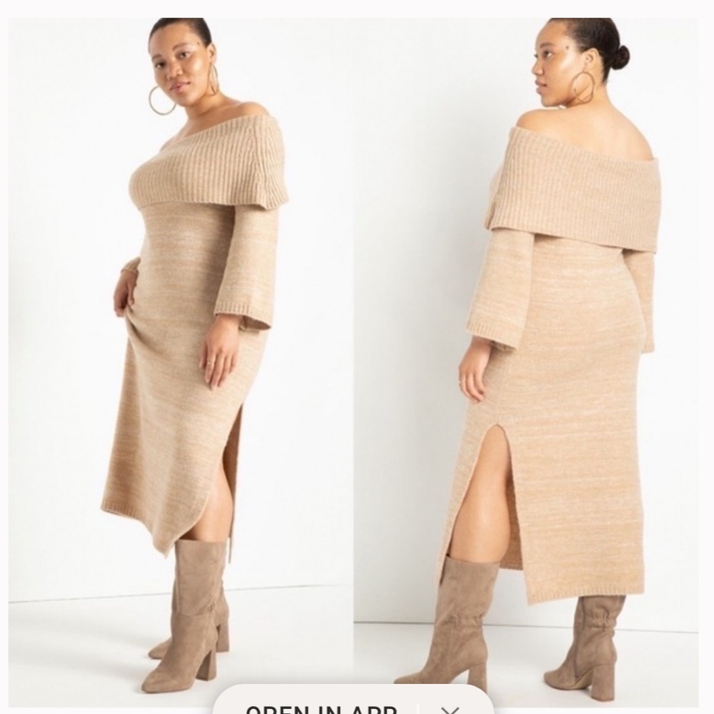 Eloquii Black off the shoulder midi sweater dress